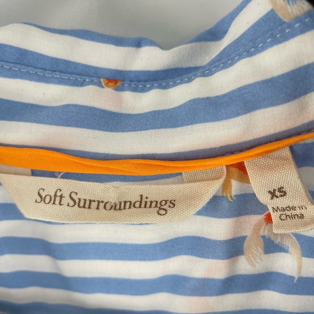 Soft Surroundings blue and white striped button down with koi fish print - Picture 4 of 5